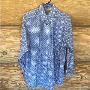 Ariat Blue, yellow and White Casual Button Down Shirt with Geometric Pattern